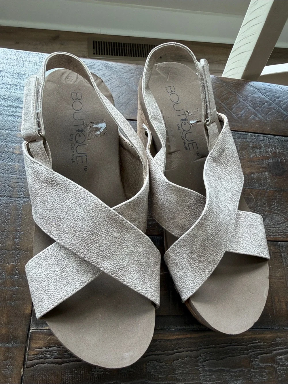 Crisscross Slingback Wedge Sandals in Taupe